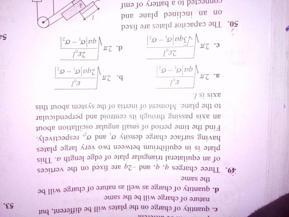 Question image for electrostatiscs question based on charges and ele